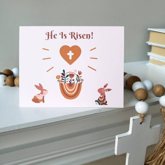 Easter Greeting Card With Boho Rabbits And Cross