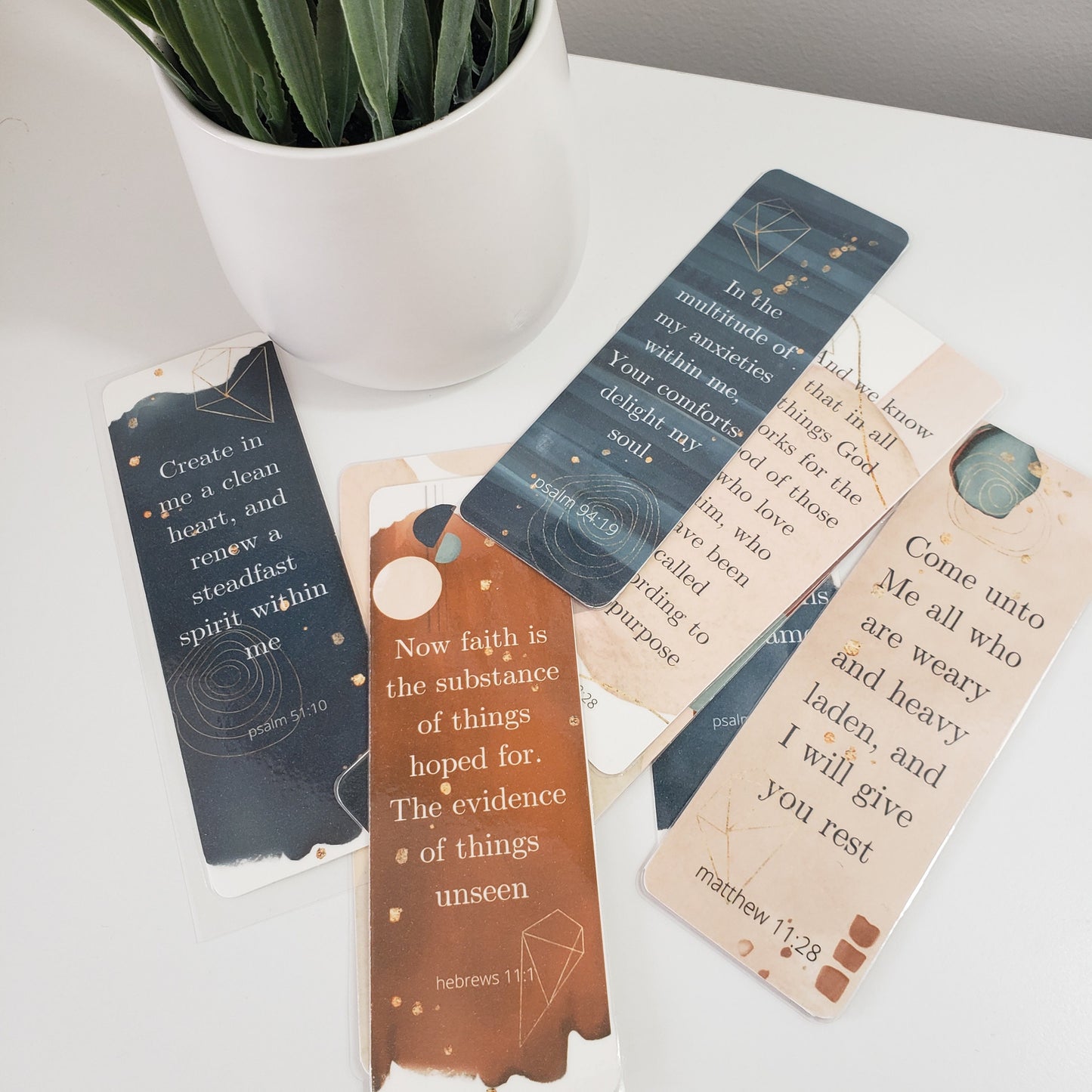 Bible Bookmarks In Minimalist Abstract Modern Design In Laminated For Book Lovers And Bible Memory Cards