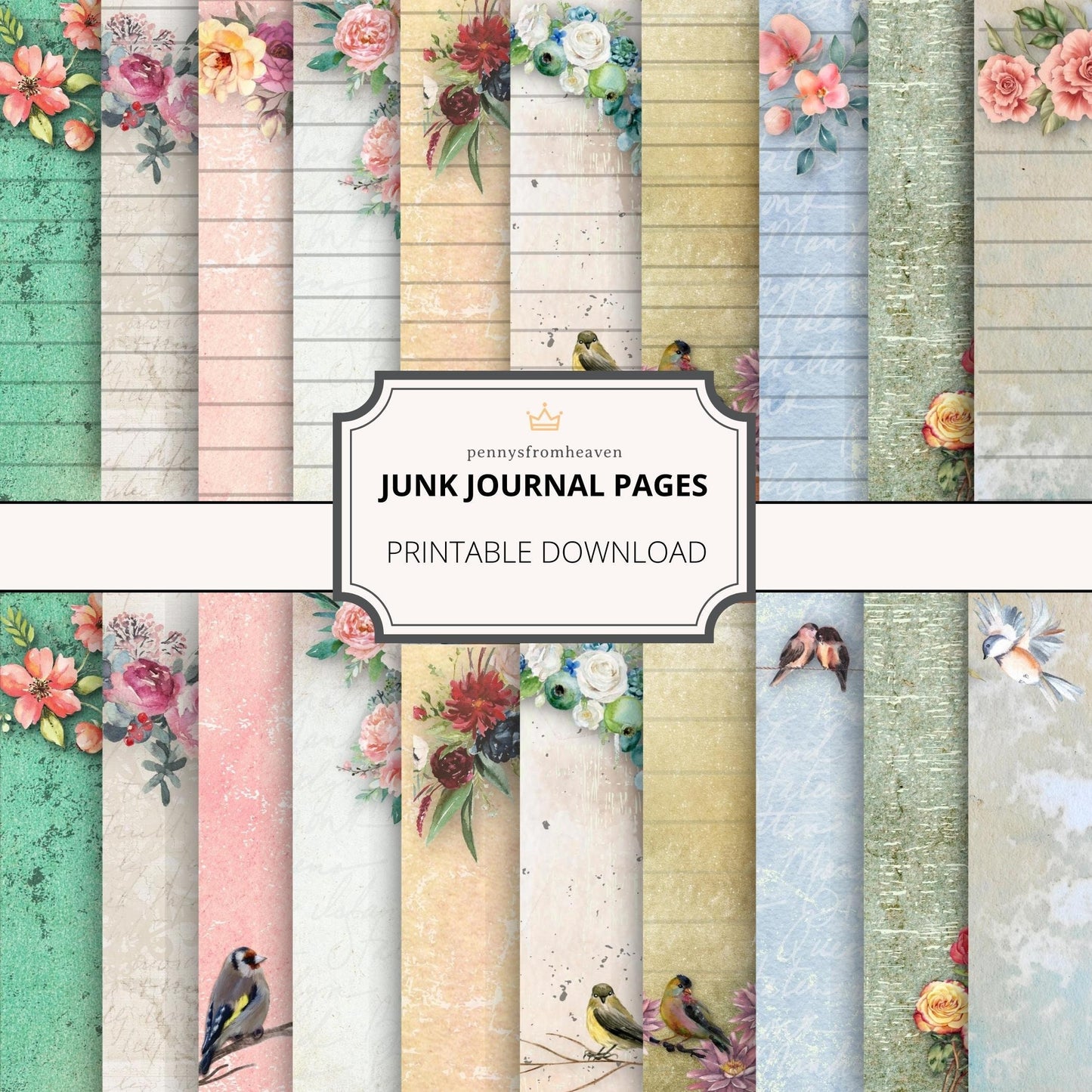 Lined And Blank Junk Journal Pages, Printable Paper, Book, Digital Kit, Ephemera, Vintage, Download 11x8.5 (Landscape) Pages 20 Sheets