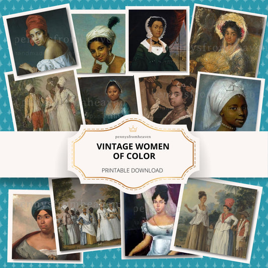 Printable Classic Vintage Paintings of Women of Color for Junk Journaling and Scrapbooking