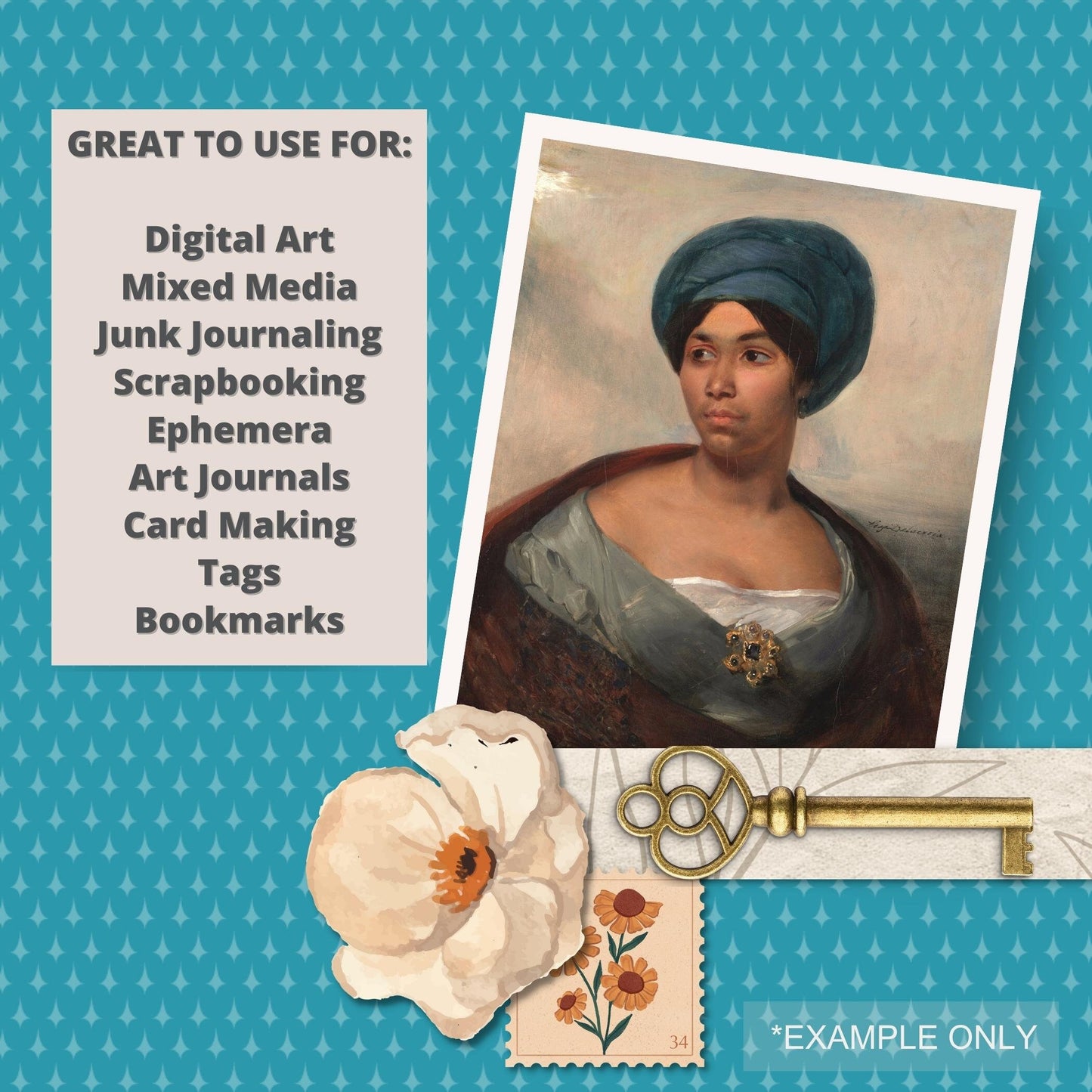 Printable Classic Vintage Paintings of Women of Color for Junk Journaling and Scrapbooking