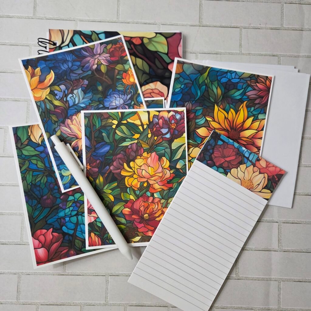 Stained Glass Floral Stationery Set