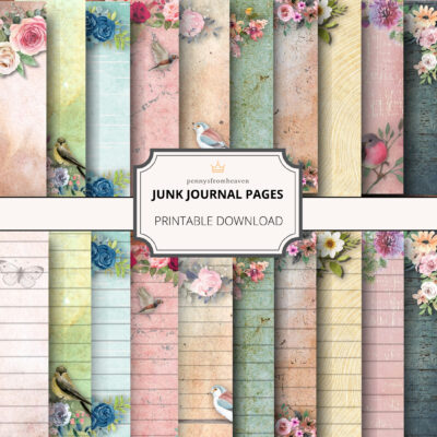 Vintage Floral Junk Journal Pages, Lined & Blank (Digital Download)