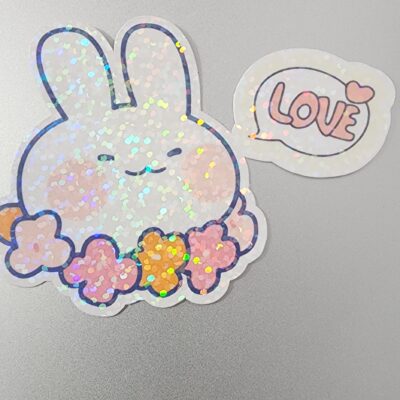 Holographic Water Resistant Bunny Rabbit Sticker, Easter Laptop Tumbler Sticker