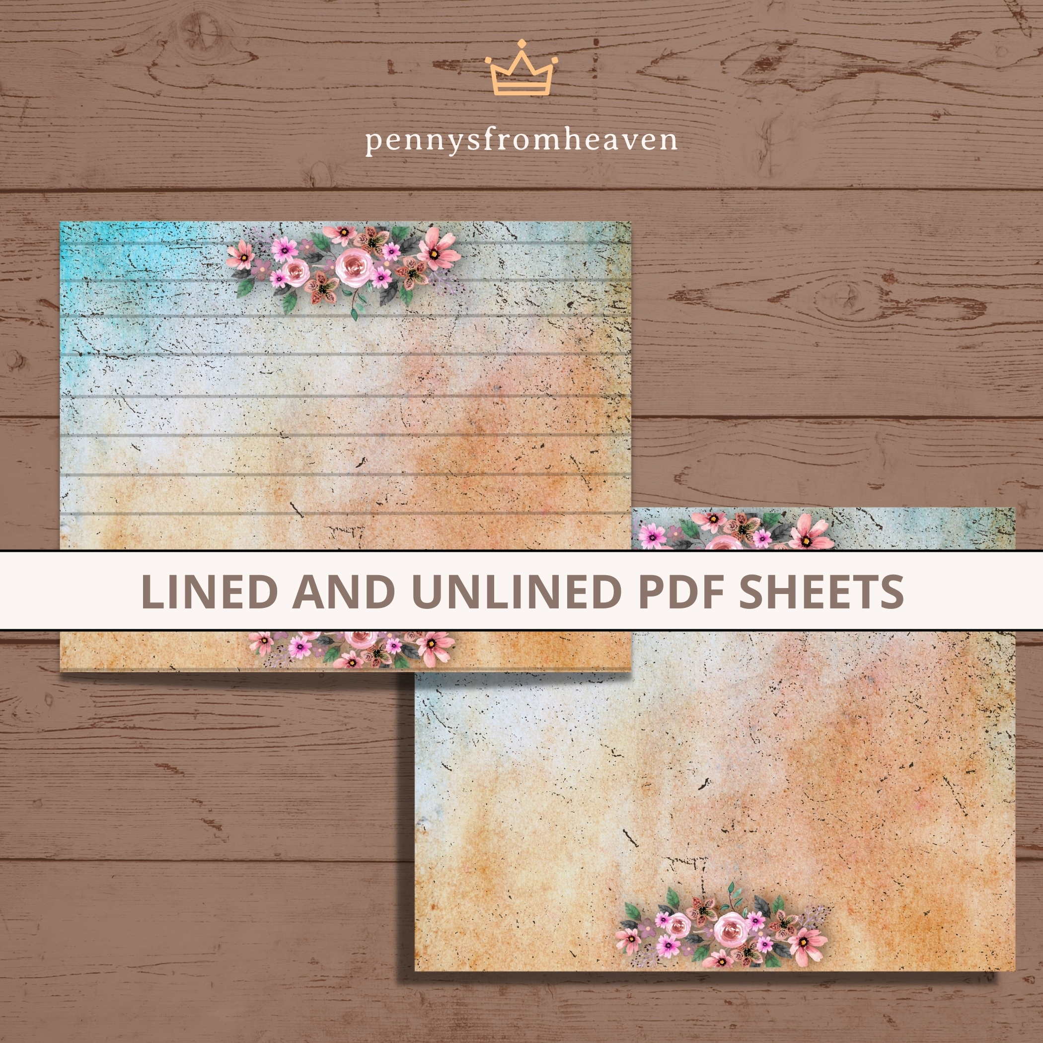 Vintage Floral Junk Journal Pages, Lined & Blank (Digital Download) - Image 4