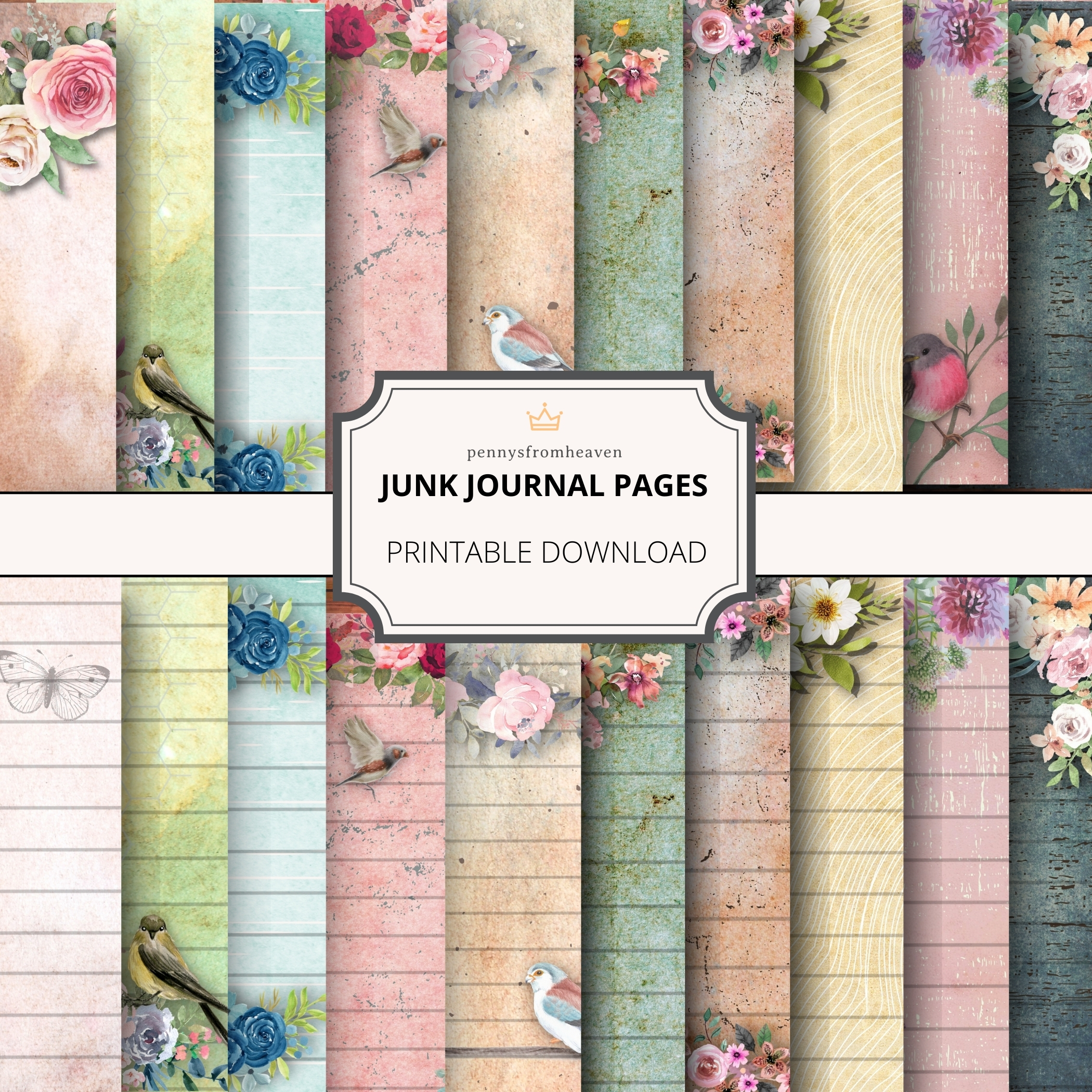 Vintage Floral Junk Journal Pages, Lined & Blank (Digital Download) - Image 5