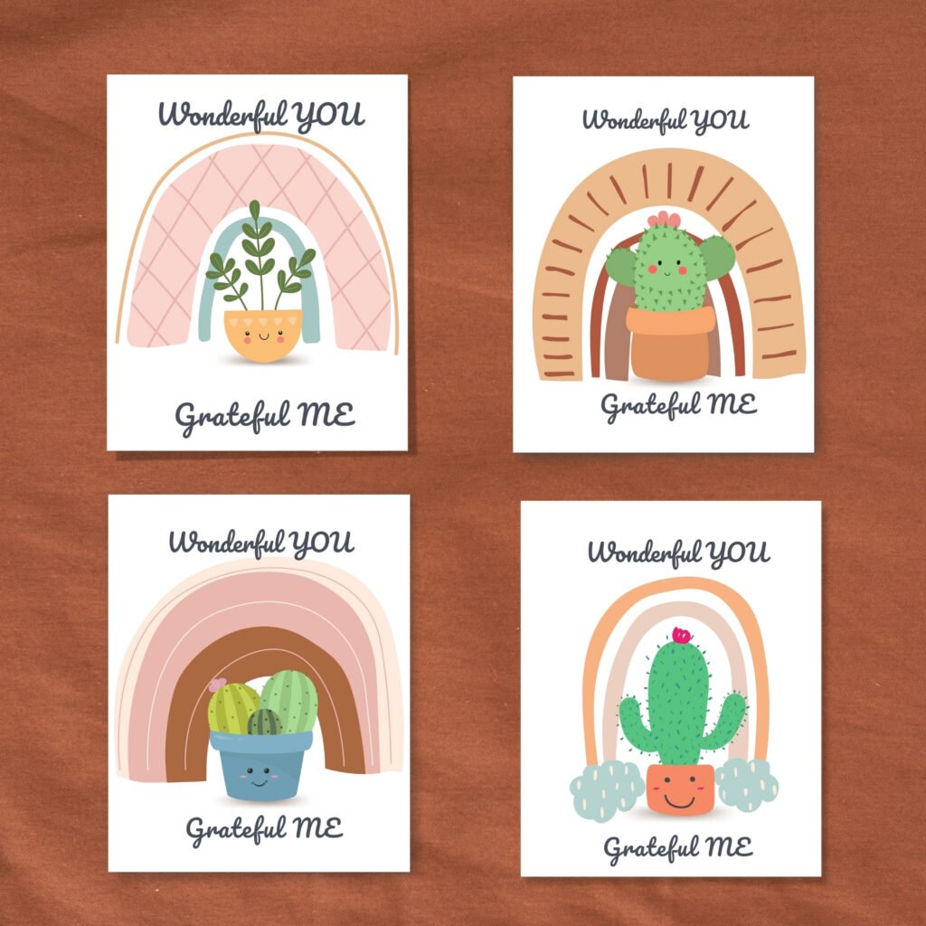 Rainbow Cactus Thank You Cards, Boho Stationery Set