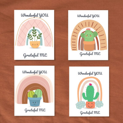 Rainbow Cactus Thank You Cards, Boho Stationery Set